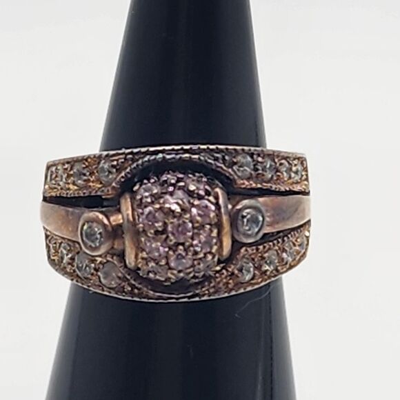 Pheonix Jewelry Sterling Silver Pink & Clear CZ Fidget Ring (5) - Picture 1 of 9